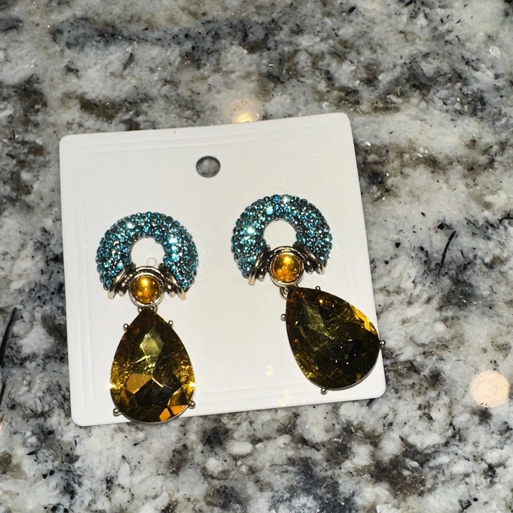Blue and Gold Dangle Earrings - Picture 5 of 5
